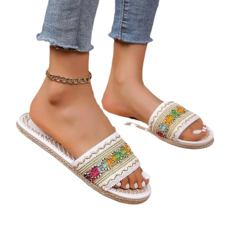 Foreign trade summer new one-character flat-bottomed slippers women's decorative fish mouth low-heeled casual cool slippers