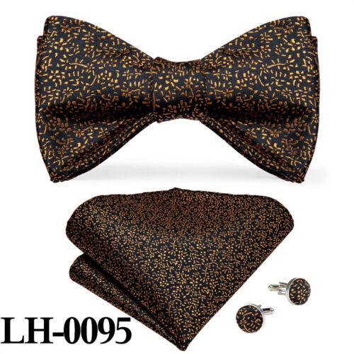 Conjunto de abotoaduras masculinas de seda azul ajustável com gravata borboleta Paisley floral Hanky