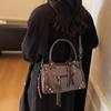 PU Leather Retro Underarm Bag Vintage Pillow Handbag Portable Boston Bag  Travel