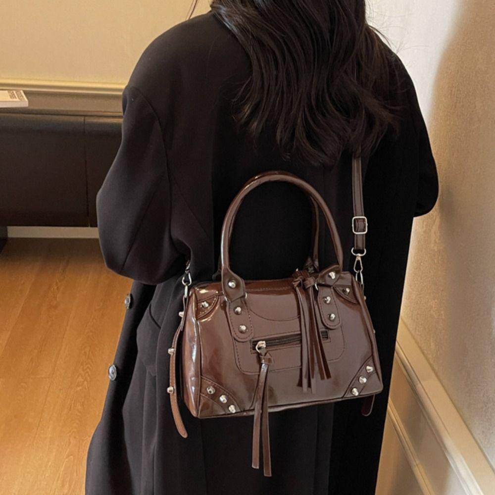 PU Leather Retro Underarm Bag Vintage Pillow Handbag Portable Boston Bag  Travel