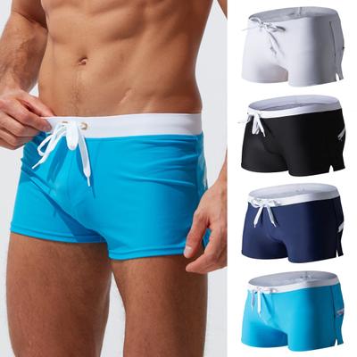 Men Summer Swimming Trucks Mid-rise Drawstring Patchwork Color Pocket Swimming Shorts Quick-Drying Slim Fit Swimsuit Shorts