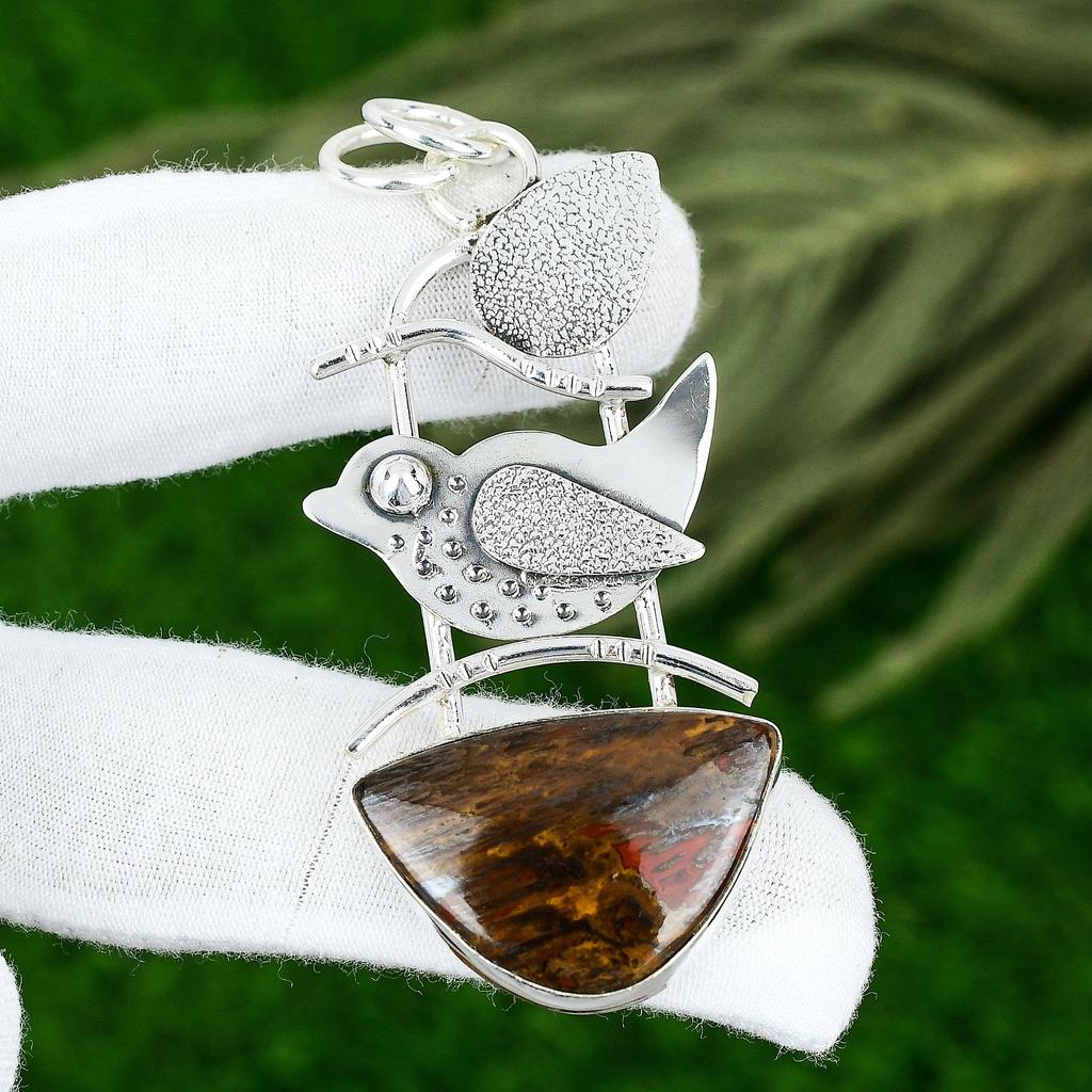 Natürlicher Seemeerachat Edelstein Anhänger Braun 925 Sterling Silber Indischer Schmuck