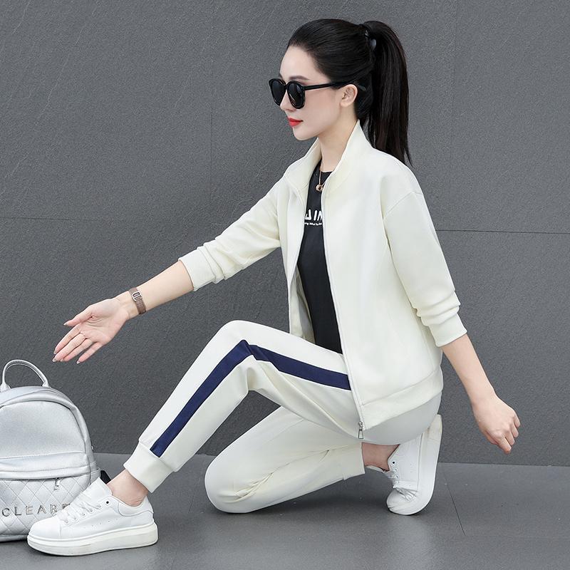 Versatile Casual Stand Collar Open Cardigan Two Piece Sports Suits for Women Fashion Spring Autumn Outfits