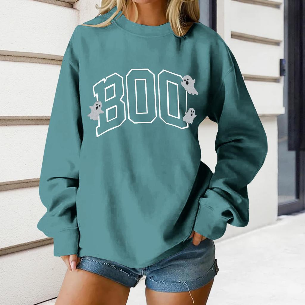Women's Round Neck Printed Tops Cotton Casual Fashion Long Sleeve Pullover Top Blouse