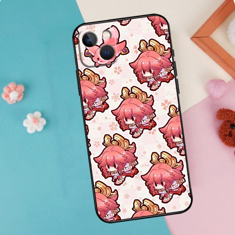 Yae Miko Genshin Impact Phone Case For iPhone 16 15 14 12 11 13 Pro Max Plus Mini XR 16e Funda Silicone Back Cover