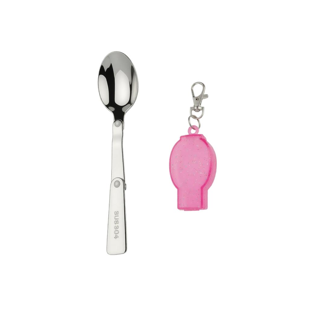 304 Stainless Steel Folding Spoon - Portable Outdoor Travel Utensil with Carabiner for Hiking and Backpacking