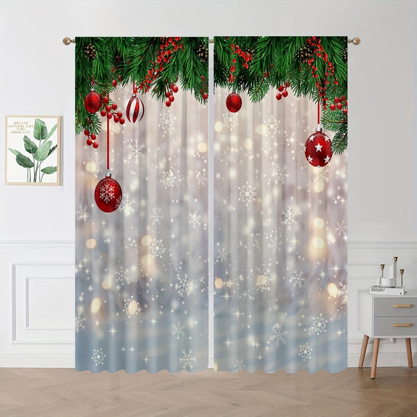 

Set Of 2 Christmas Snowflake Tree Curtains White Top Design Study Room Kitchen Living Dorm Bedroom Decor Curtain For Made Polyester With Rod Pocket W100*H70(CM)-Grommet top&1PCS