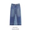 Kaslead New Women Clothes Western Style Versatile Slim Fit Patchwork Mid-Length Denim Skirt 6164159