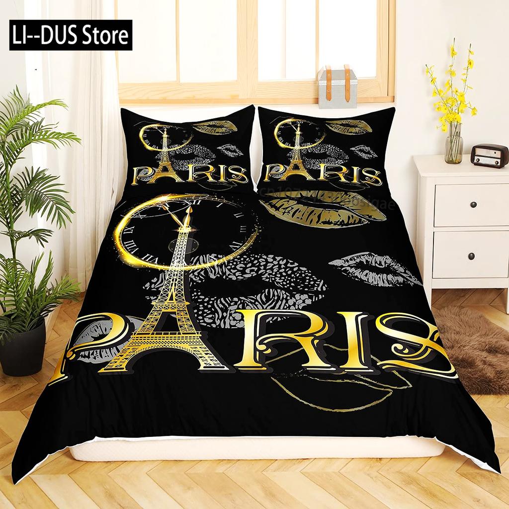 Eiffel Tower Duvet Cover Set King Size Paris Tower Bedding Set For Boy Girl Polyester Paris Cityscape Wooden Texture Quilt Cover