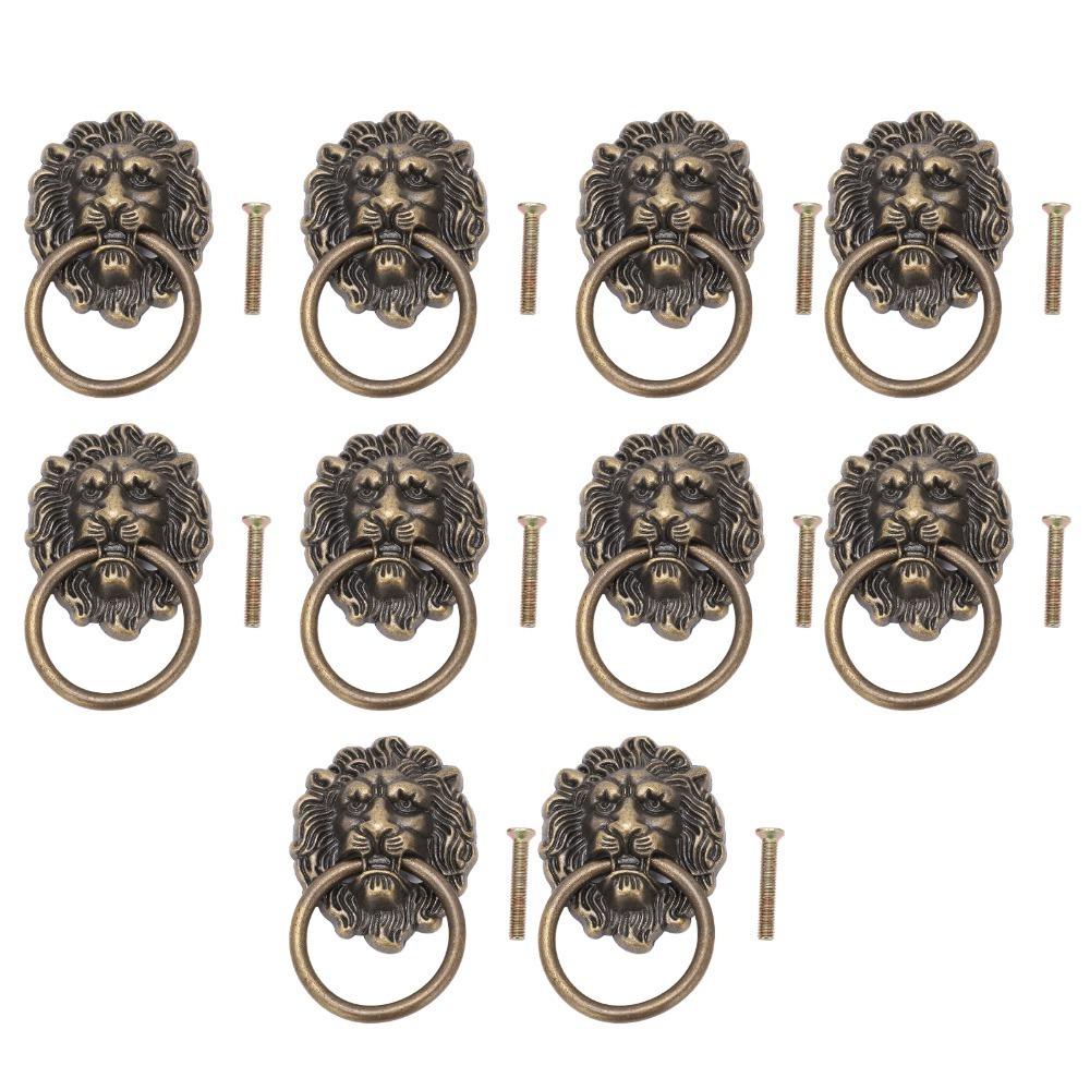 10pcs Metal Material Lion Head Pulls Antique Bronze Finish Drawer Pull Handles For Cabinets