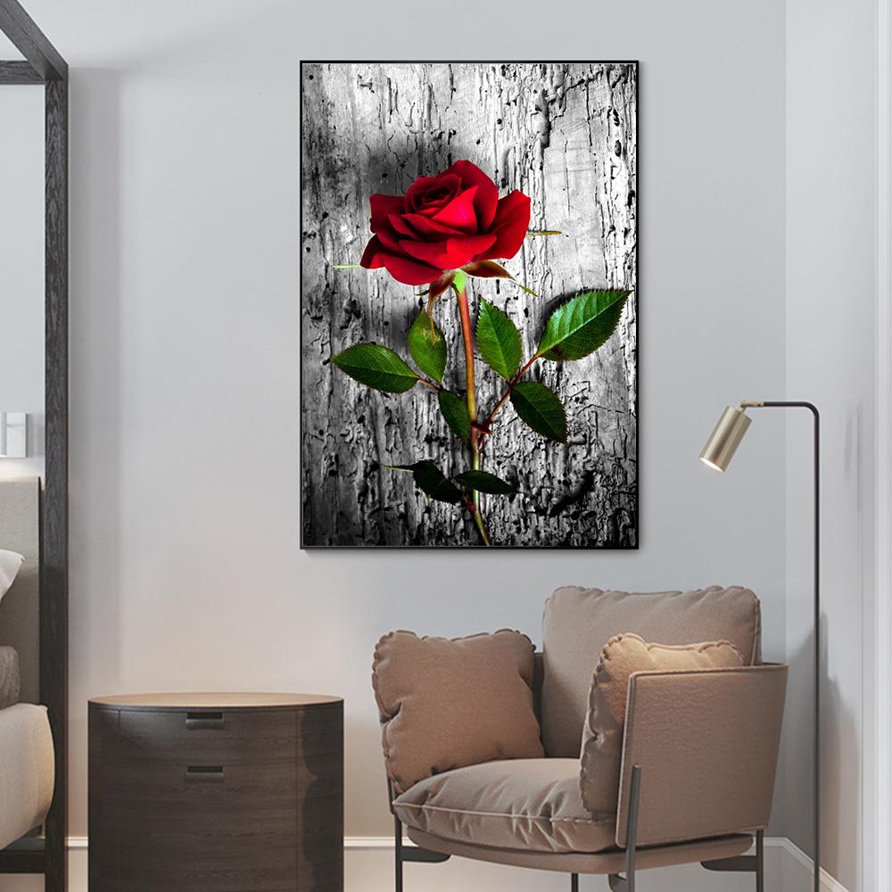 Red Roses Off-White Background Environment Art Tree Plants Canvas Painting Modern Home Decoration Luxury Artwork Prints Poster Pictures Pop Wall Mural
