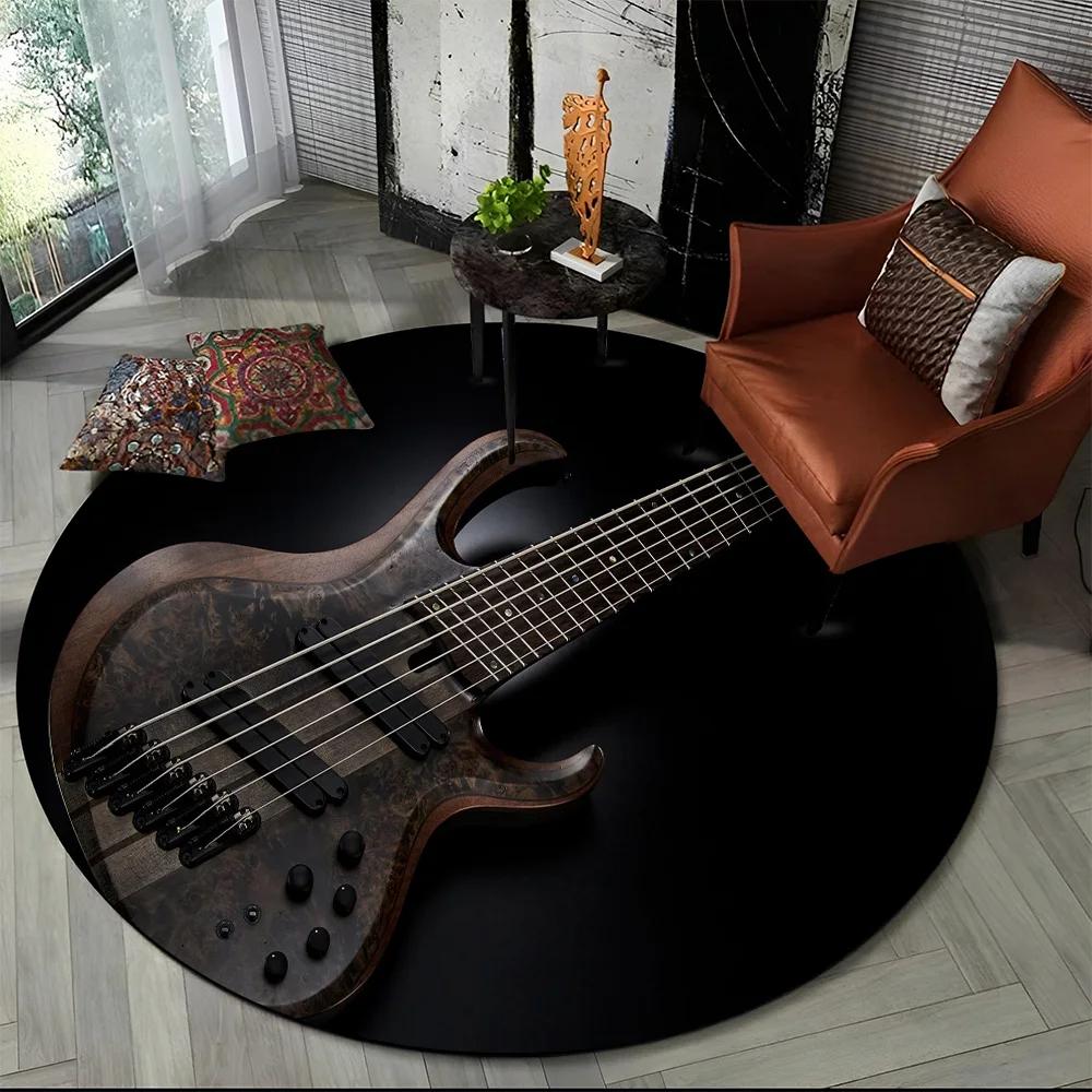 Elektrische Gitarre Klassische Gitarre Runder Teppich für Wohnzimmer Schlafzimmer Kinderzimmer Dekoration, Haustierbereich Teppich Rutschfeste Bodenmatte
