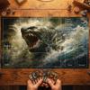 Fierce Giant Sea Monster TCG Playmat 35X60CM Ocean Beast Battle Mat Non‑Slip Durable Stitched Edge Splash Wave Tabletop Playmat