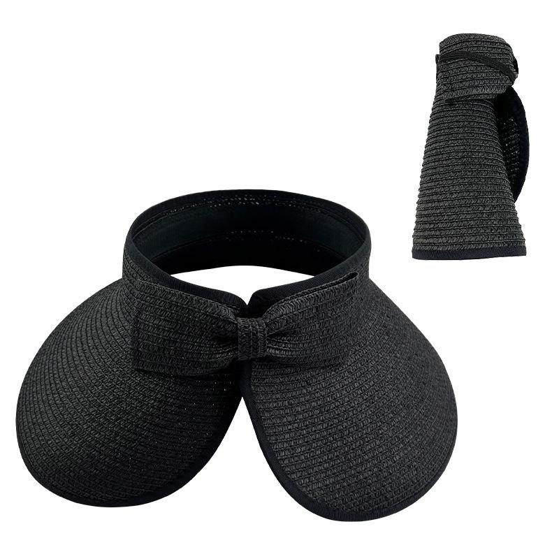 Summer Foldable Empty Top Straw Hat Portable Outdoor Sun Protection Large Edge Sun Protection Hat UV Bow Beach Hat