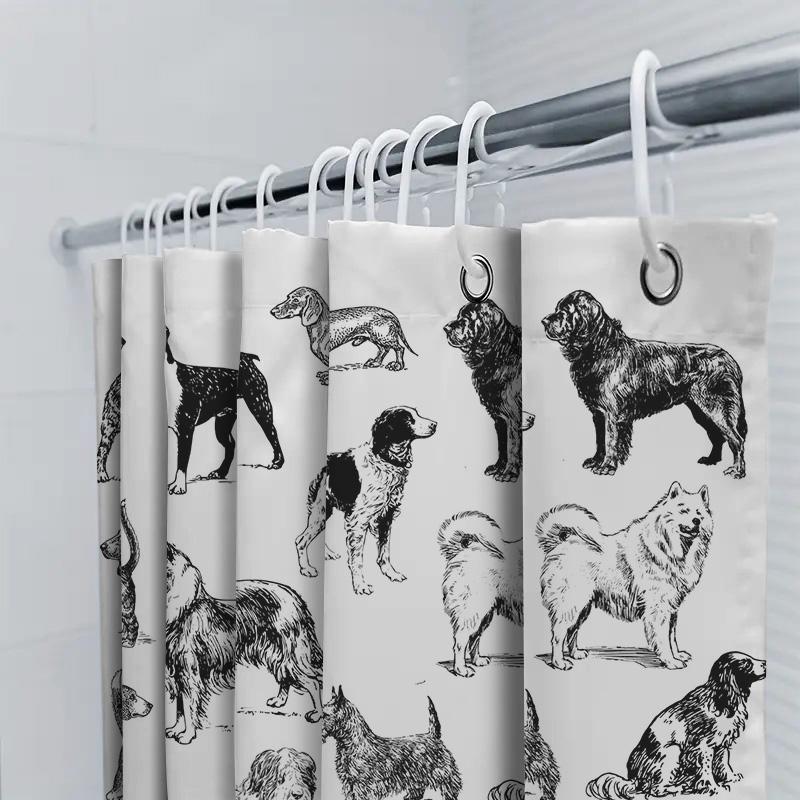 Decorative Shower Curtain Featuring A Vintage Dog Illustration Perfect For Pet Lovers