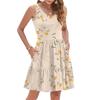 Women's Summer Fashion Casual V-neck Pleated Stitching Small Floral Print Sleeveless Vest Dress With Pockets