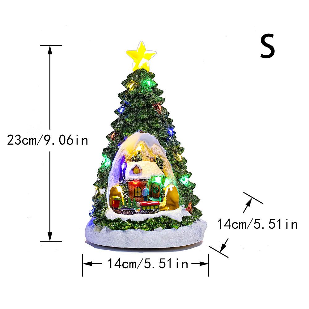 Christmas Tree Luminous Music Box Decorations Exquisite Resin Christmas Tree Desktop Ornaments Snow House Crafts Christmas Gifts