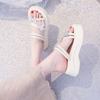 Rhinestone Bow Heightened Thick-soled Cool Slippers Female Summer Wear 2025 New Fairy Style with Skirt Two Wear Sandals