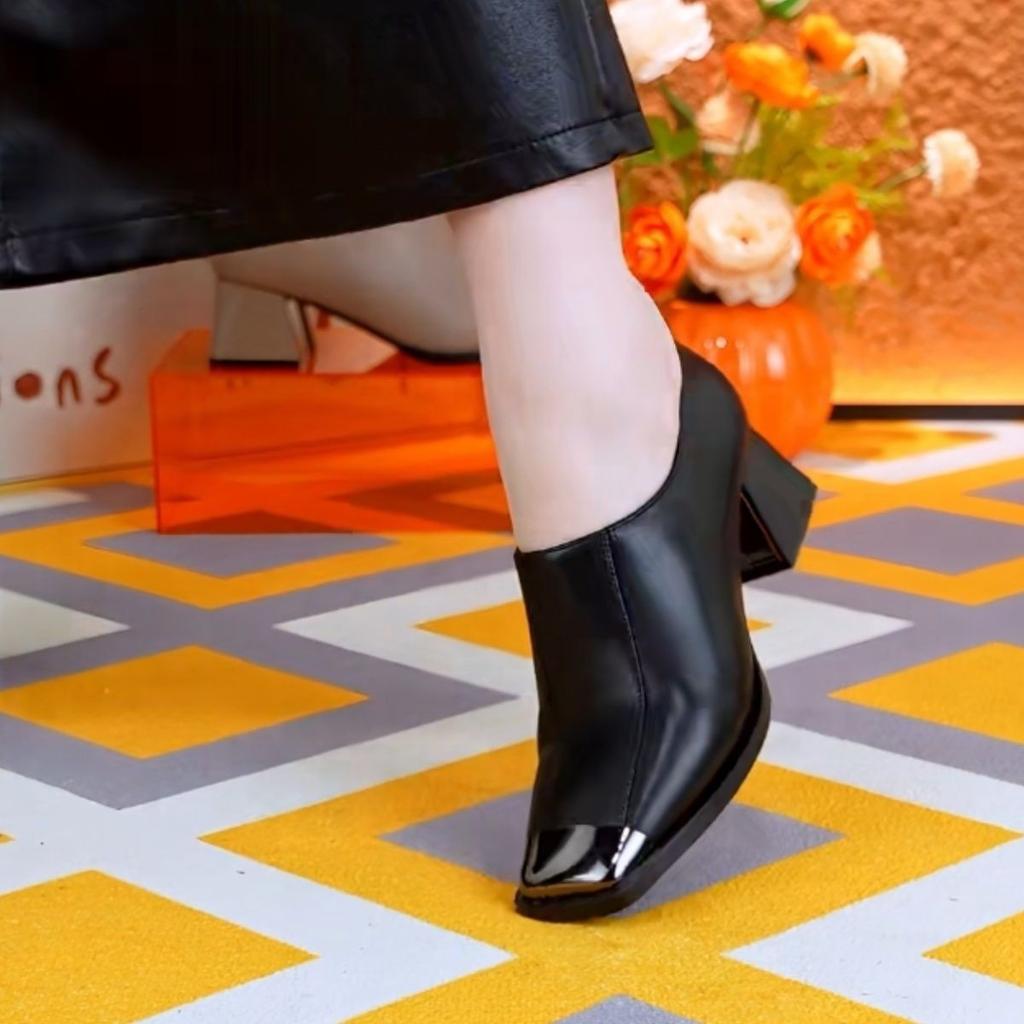 Square head deep mouth single shoes women's spring iron bag head high heels European and American style after zipper thick heel fashion shoes
