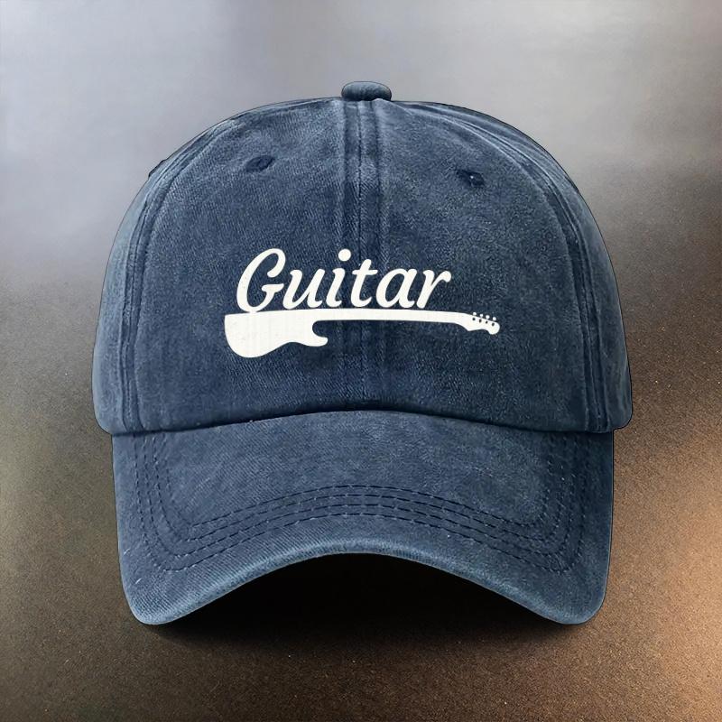 A Washed Cap Featuring a Guitar Pattern Perfect for Daily Outings And Is a MustHave for Fashionable Couples This Retro Rock