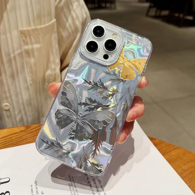Šedý Vzor Motýlů Pouzdro na Telefon Pro iPhone 17 Air 16e 16 15 14 Pro Max 13 17 Pro Max Nárazuvzdorný TPU Hybridní Tvrdý PC Kryt na Telefon
