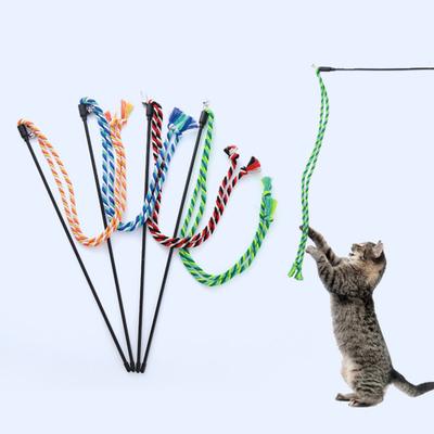 Brinquedo de vara de provocação para gatos, resistente a mordidas com sino, gatinho brincando, brinquedo interativo de varinha de provocação, corda de algodão tecida à mão, acessórios para animais de estimação