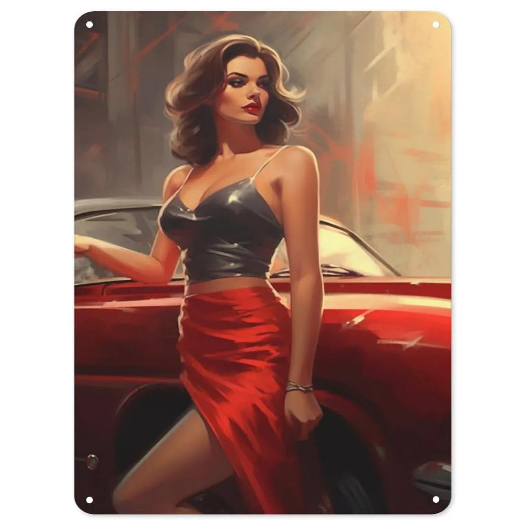 

Pinup Car Girls Metal Tin Signs Plaque Wall Decoration Vintage Art Posters Iron Painting for Man Cave Home Cafe Garden Club B 20x30cm