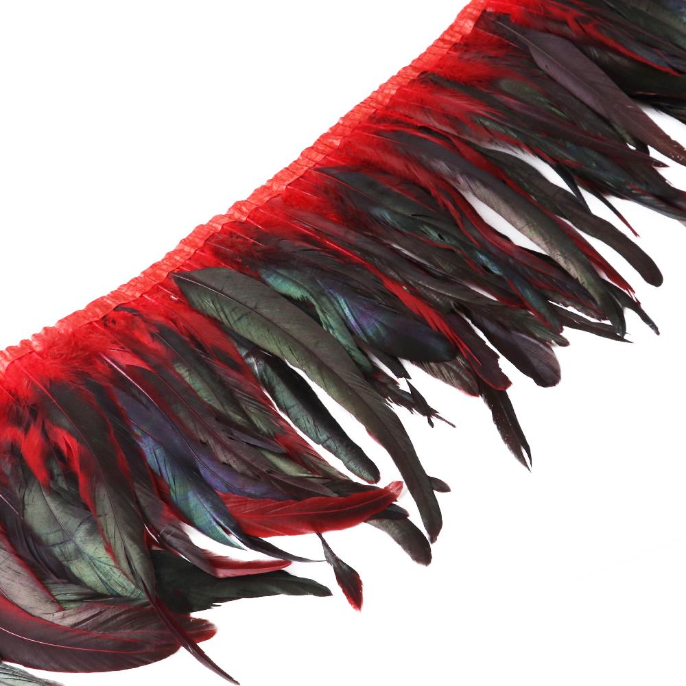 Red Rooster Tail Trims Natural Coque Feather Trimming Ribbon For Crafts Dress Skirt Carnival Costumes Plumes 10-12 Inch