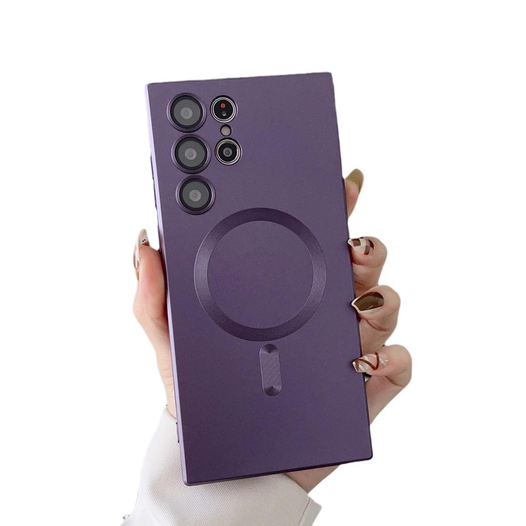 Samsung S24 Mobile Phone Case Dustproof Mesh Soft Shell Simple Metal Paint Matte Feel Magnetic Suction Protective Case Anti Fall Resistance