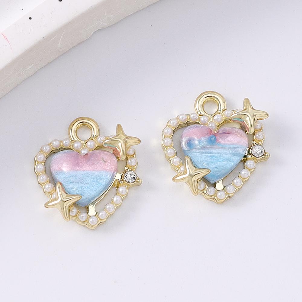 5pcs Exquisite Pearl Gemstone Love Heart Charms Pendants for Jewelry Making Necklace Earrings Bracelet DIY Handmade Accessories