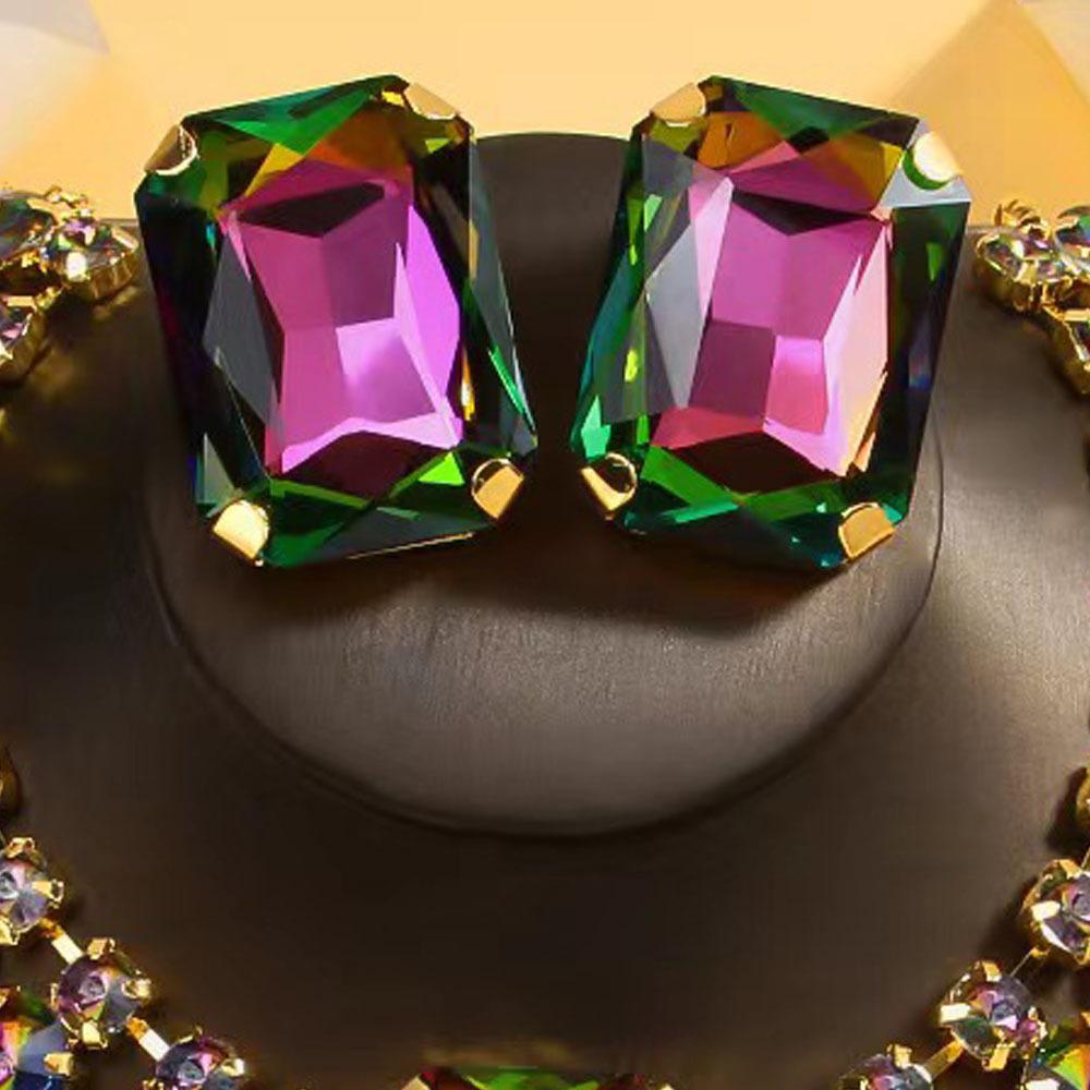 Exaggerated Diamond-set Love Crystal Necklace Necklace Accessories High-end Jewelry Silver Needle Exaggerated Diamond-set Rectangle Earrings