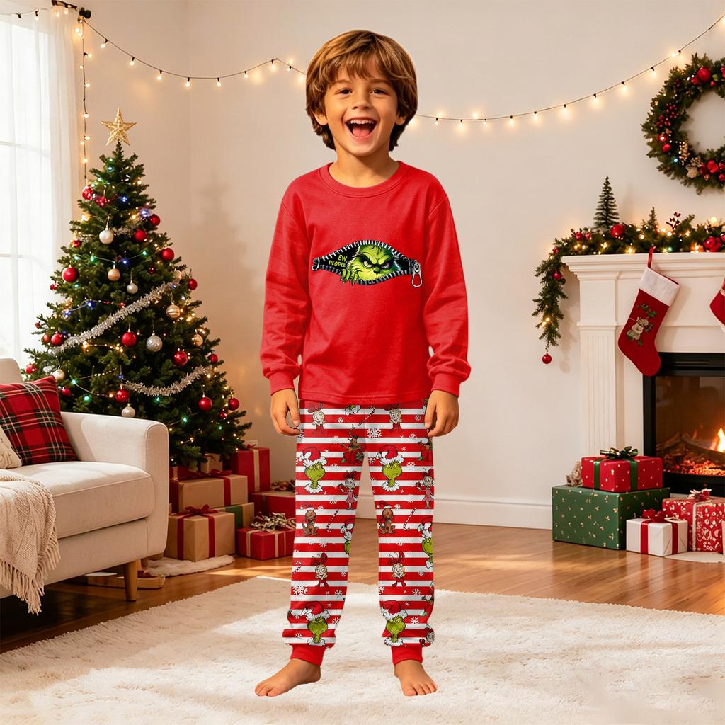 Juleprint Hals Parent-Child Matchende Pyjamassæt med Lang Ærme og Lange Bukser