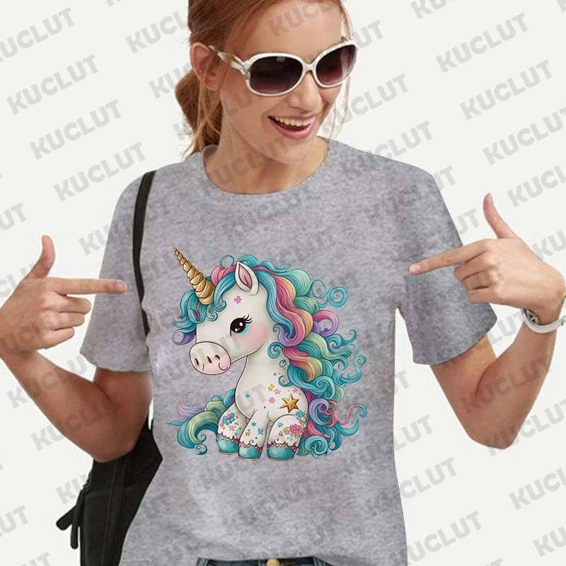 T-shirts for Women Fuuny Unicorn Lovely Print T Shirt Summer Women's T-shirts Casual Harajuku Oversized Female Clothing Tee Tops