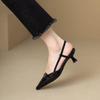 French Elegant Pointed Toe Patent Leather Closed-Toe Slingback Heels Vintage Fairy Core Kitten Heel Sandals Women