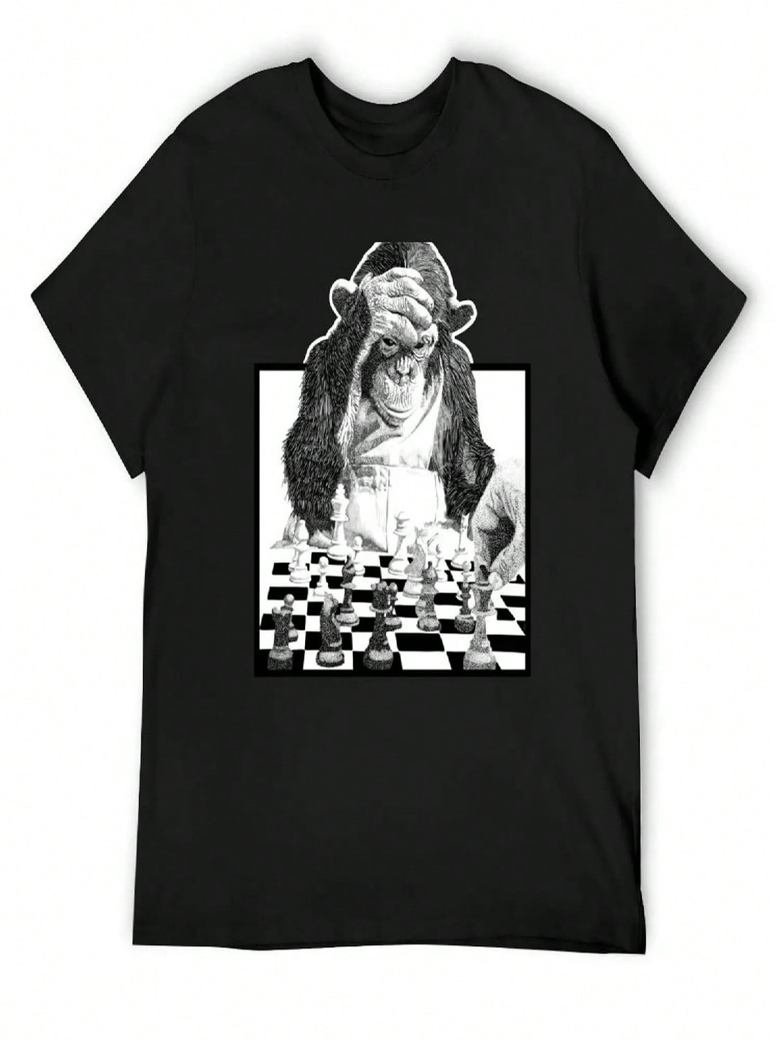 Monkey Playing Chess T-Shirt Anime Tshirt Oversized Graphic Tee Short Sleeve Tee unisex S