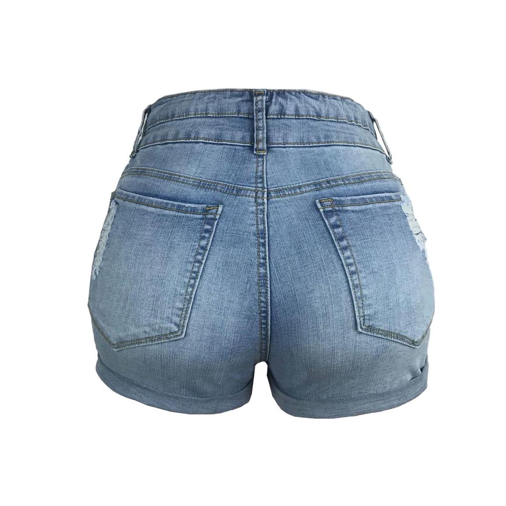 Women's Trendy Ripped Cuffed Elastic High-Waisted Denim Shorts
