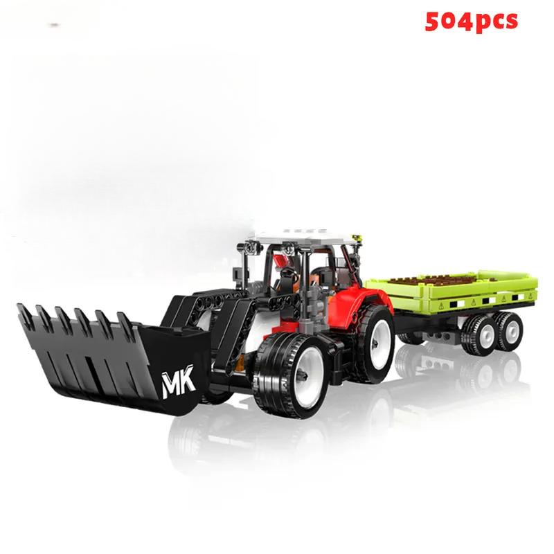 Mould King 24093 Wheel Loader Agricultural Trailer Building Blocks Mini Engineering Vehicles Model Desktop Ornaments Toys Gifts