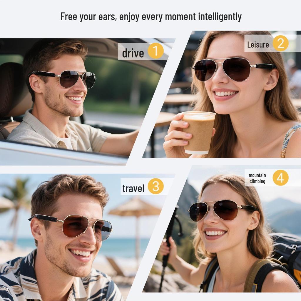 CrossAI Bluetooth Smart Glasses with Metal Spring Hinges for Music and Calls