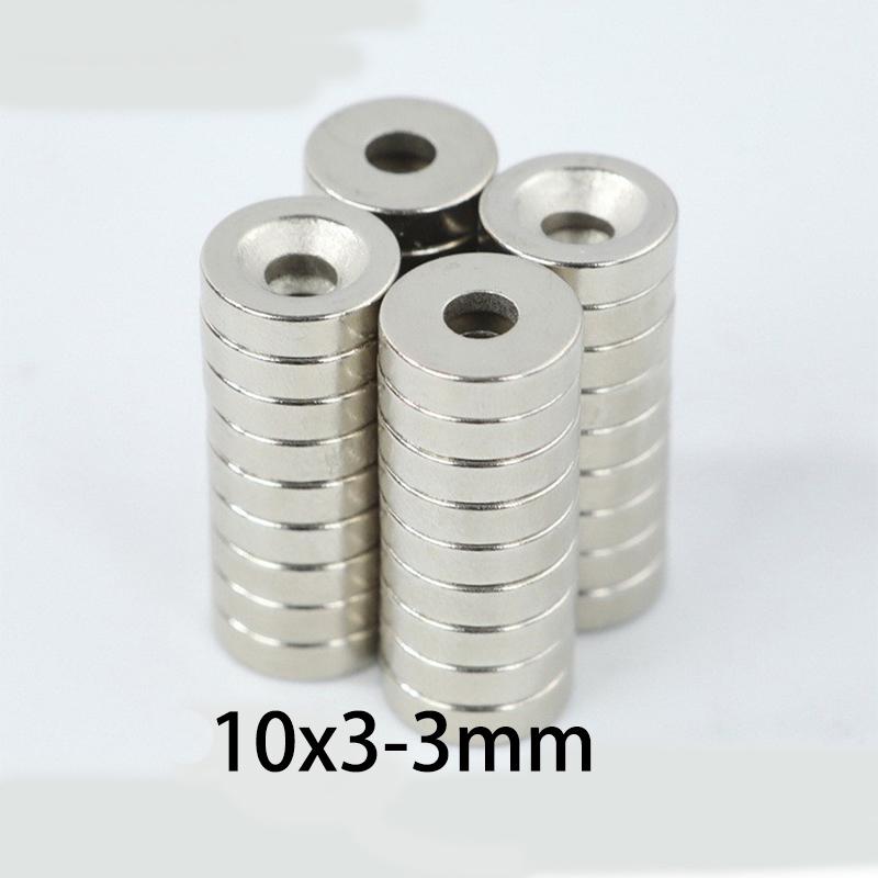 

20/50pcs 10x3mm & 10x4mm Magnets with 3mm Center Hole, Countersunk Mounting Magnets for Screw Fixing in Robotics, Machinery