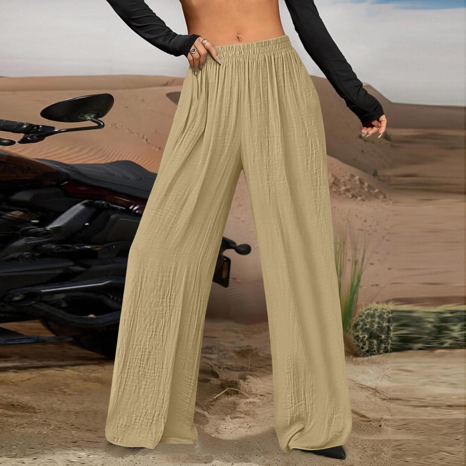 

Women’s High Waist Wide Leg Pants Loose Fit Elastic Waistband Lightweight Casual Trousers for Everyday Wear XXL хакі