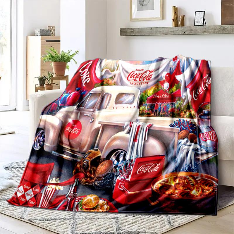 Christmas Gift Halloween Themed Cola Beverage Coca Cola Blanket Soft Home Furnishing Nap Decoration Four Seasons Warm Sherpa Blanket U7