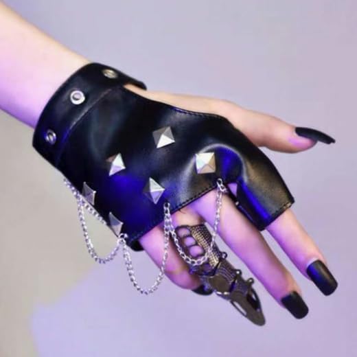 [Decorative] Gloves Women's Fingerless Gloves Fingerless Gloves Studded Chain Rock
