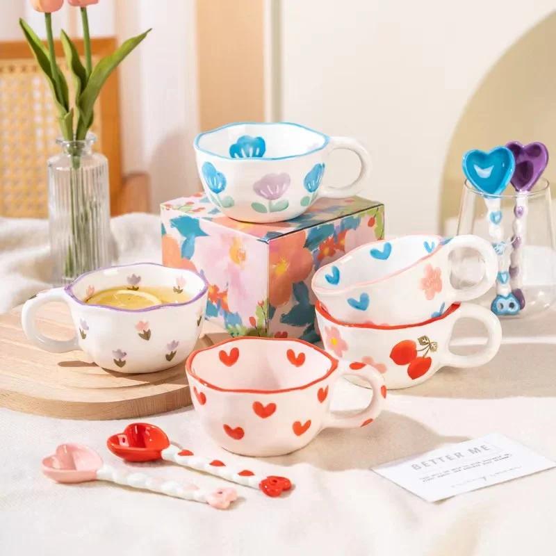 Tazza in ceramica con manico a forma di coniglio, cucchiaio, tazza da caffè, latte, tè, colazione, avena, stoviglie, tazza da cucina