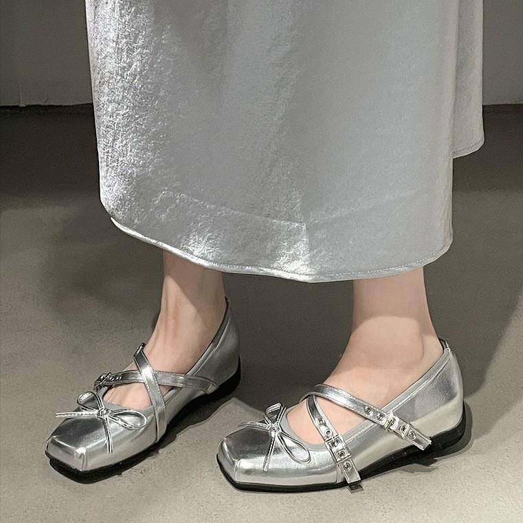 Silver French square head height increase light mouth single shoes women's summer 2025 new high-end skirt versatile Mary Jane shoes