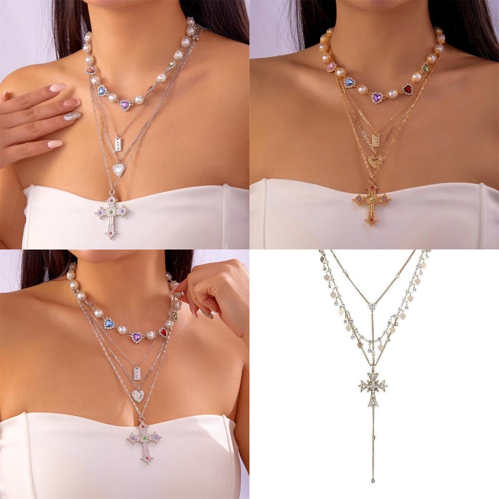 Gothic Cross Choker Necklace For Women With Geometric Pendant And Gold Finish