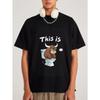 Crewneck T Shirt White Bull On Toilet Cartoon Print for Casual Wear