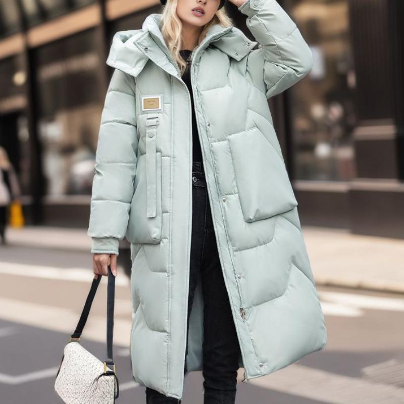 Winter Mid To Long Length Hooded Down Cotton Jacket Women's Thick Over Knee Waterproof Parka Coat Hooded Big Pocket Outercoat