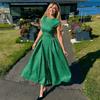 Women's Crew Neck Polka Dot Printed Maxi Dress Vintage Waist Defined