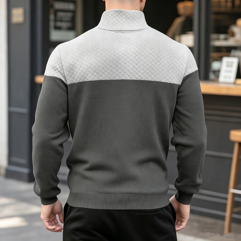 Men Color Block Quarter Zip Sweatshirt Mock Neck Pullover with Kangaroo Pocket Ribbed Cuffs Hem Long Sleeve Spring Fall Casual Streetwear Top
