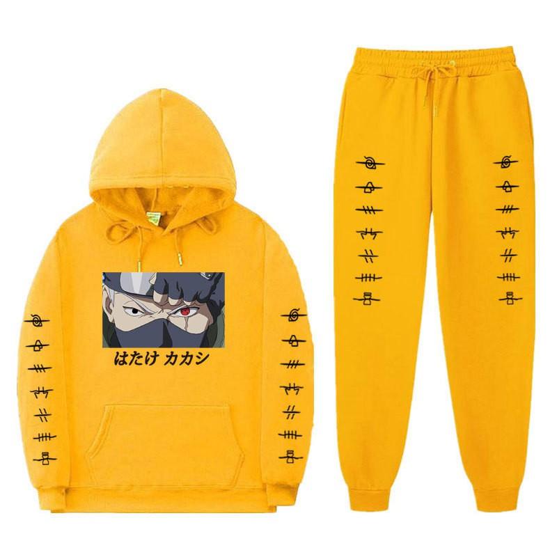 Anime Naruto Kakashi Sharingan Hooded Fleece-lined Unisex Sweatshirt Set Winter Casual Wear
